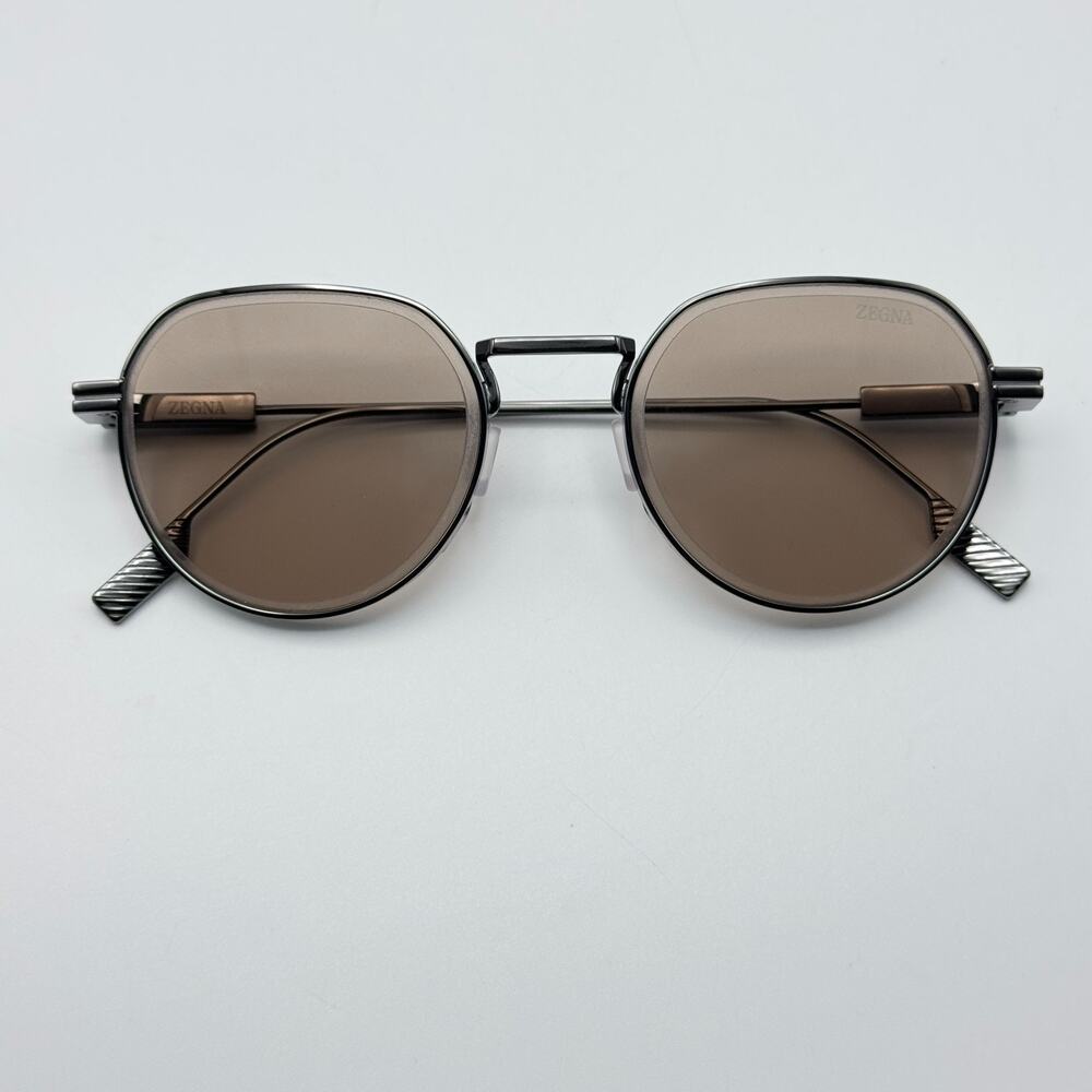 Ermenegildo Zegna Sunglasses EZ0244 08E Gunmetal Round Frame Brown Lens 52mm New